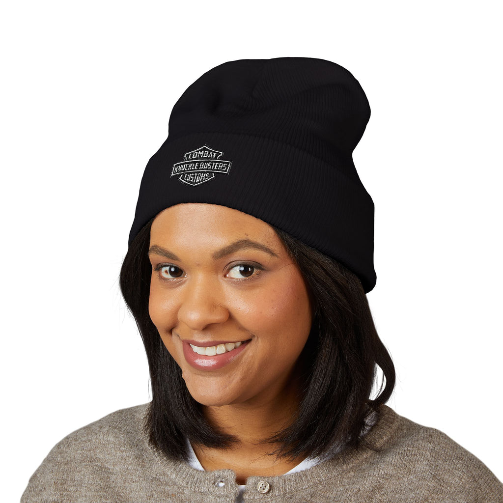 Embroidered Classic Cuffed Beanie – Vintage Shield Logo Knit Hat