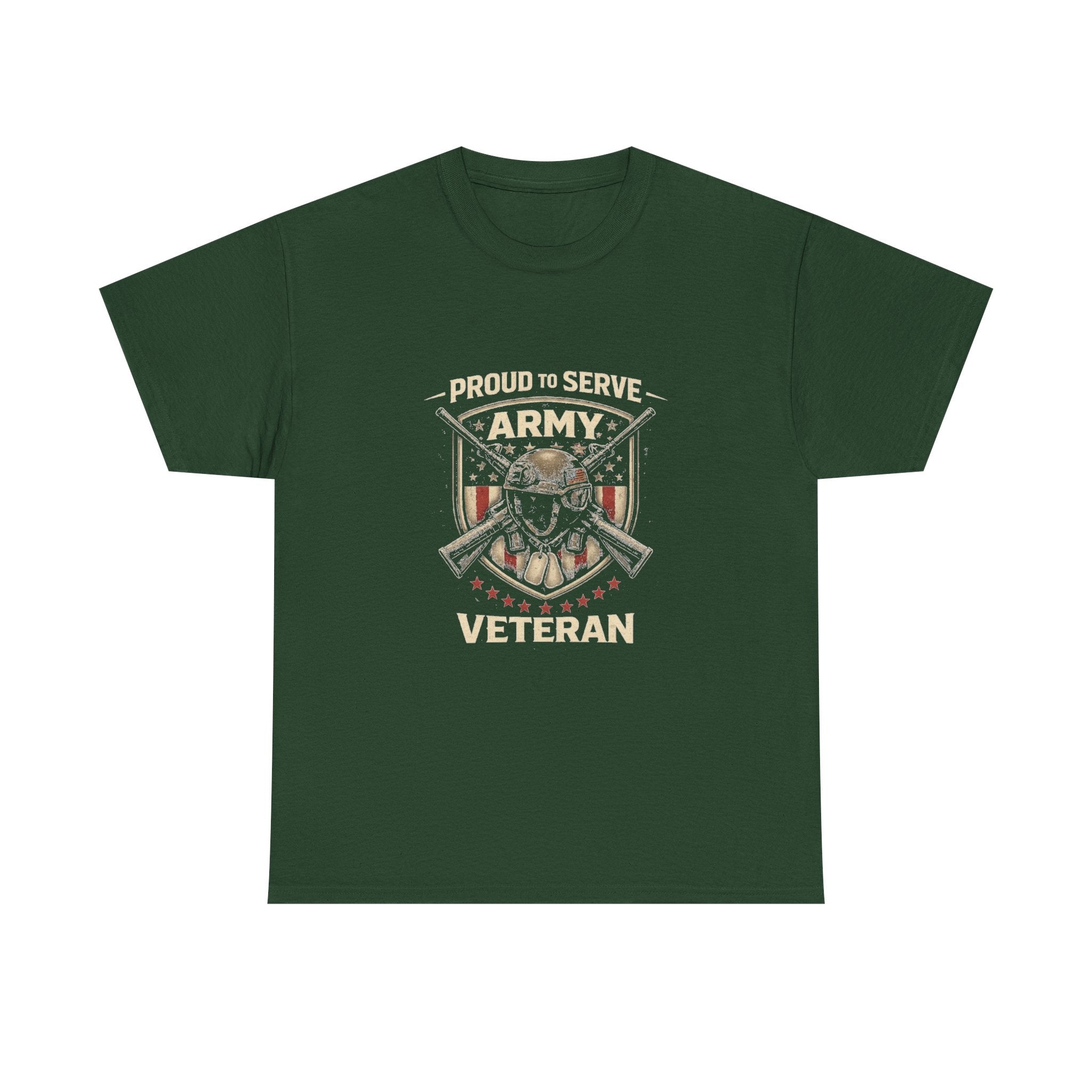 Proud to Serve Army Veteran T-Shirt – Patriotic Military Skull Design