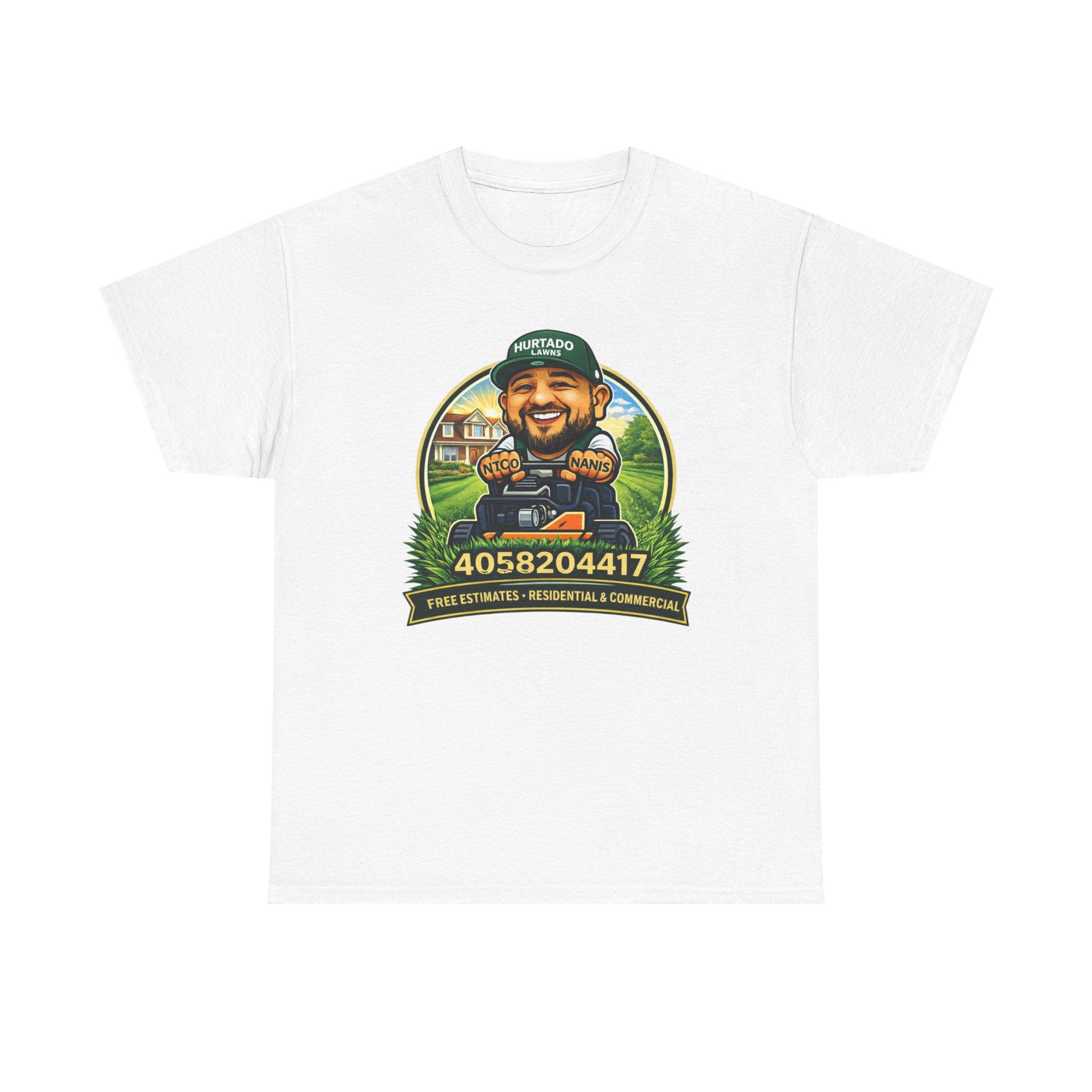 Lawn Care Mascot T-Shirt – Personalized Phone Number Garden Mower Tee
