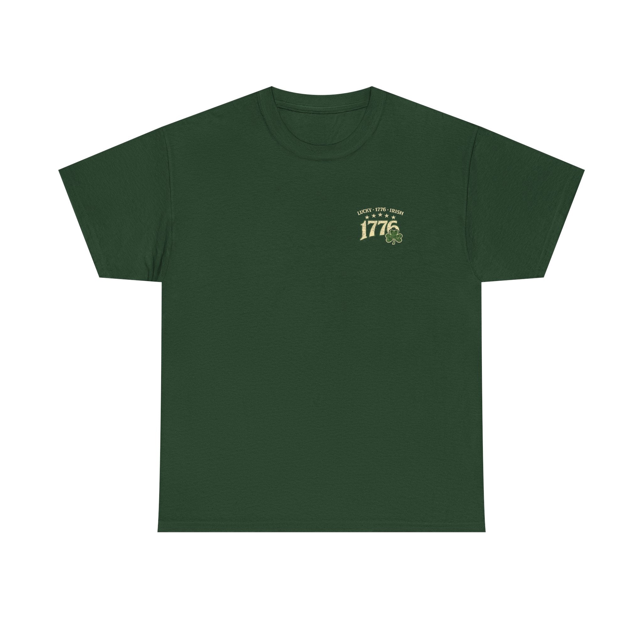 1776 St. Patrick’s Day Tee — Patriotic Leprechaun Holding Flag & Beer