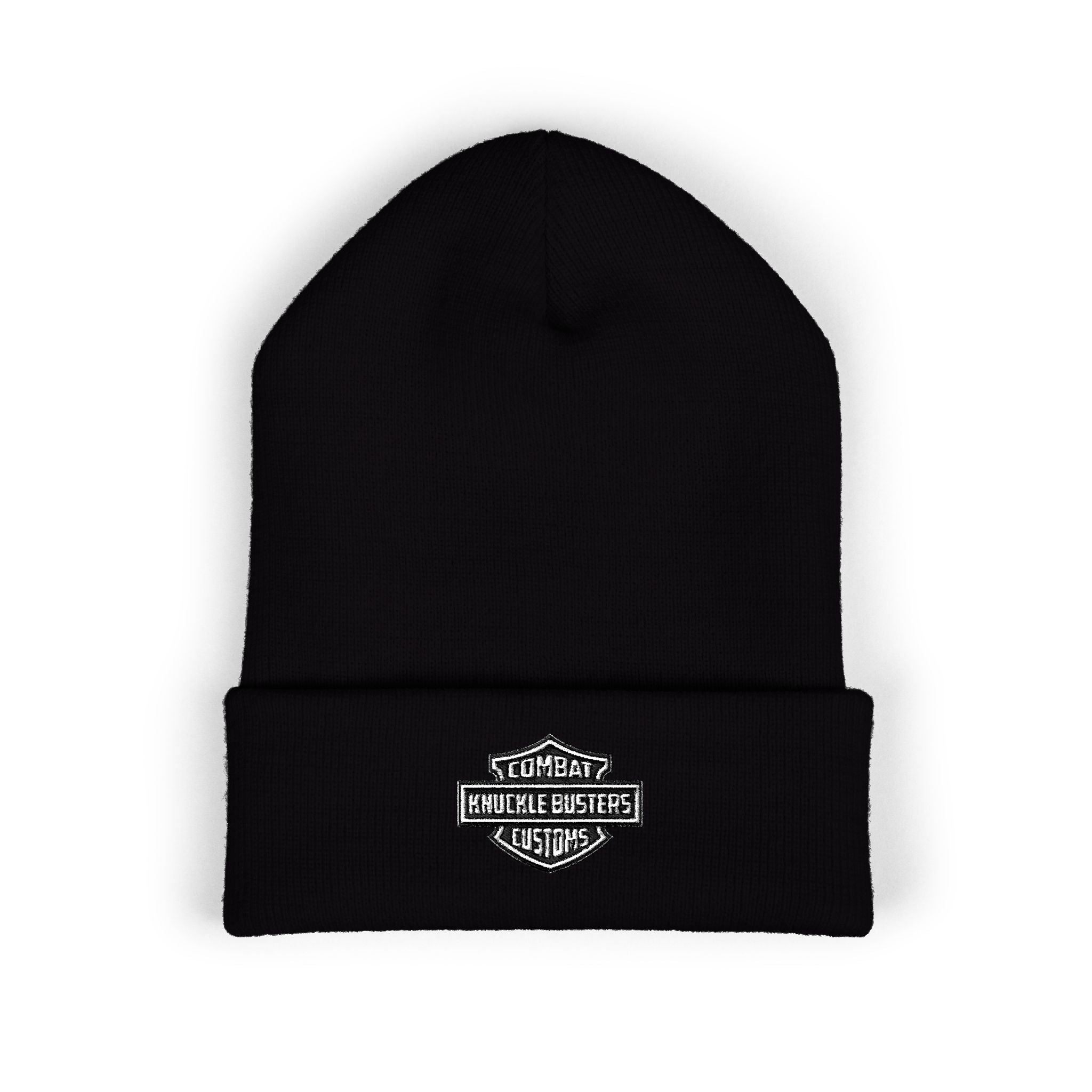 Embroidered Classic Cuffed Beanie – Vintage Shield Logo Knit Hat