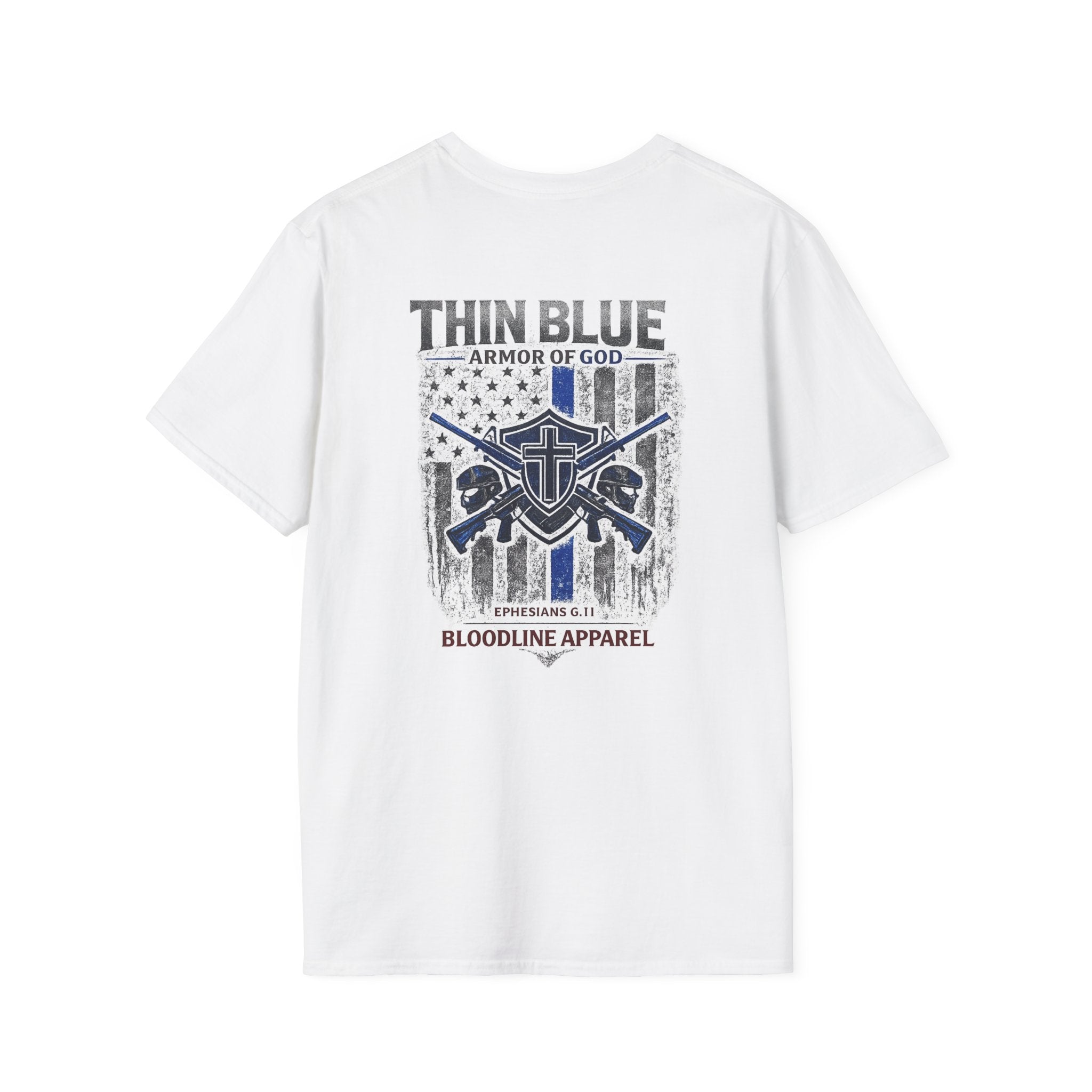 Thin Blue Line T-Shirt — "Thin Blue Armor of God" Police Support Tee