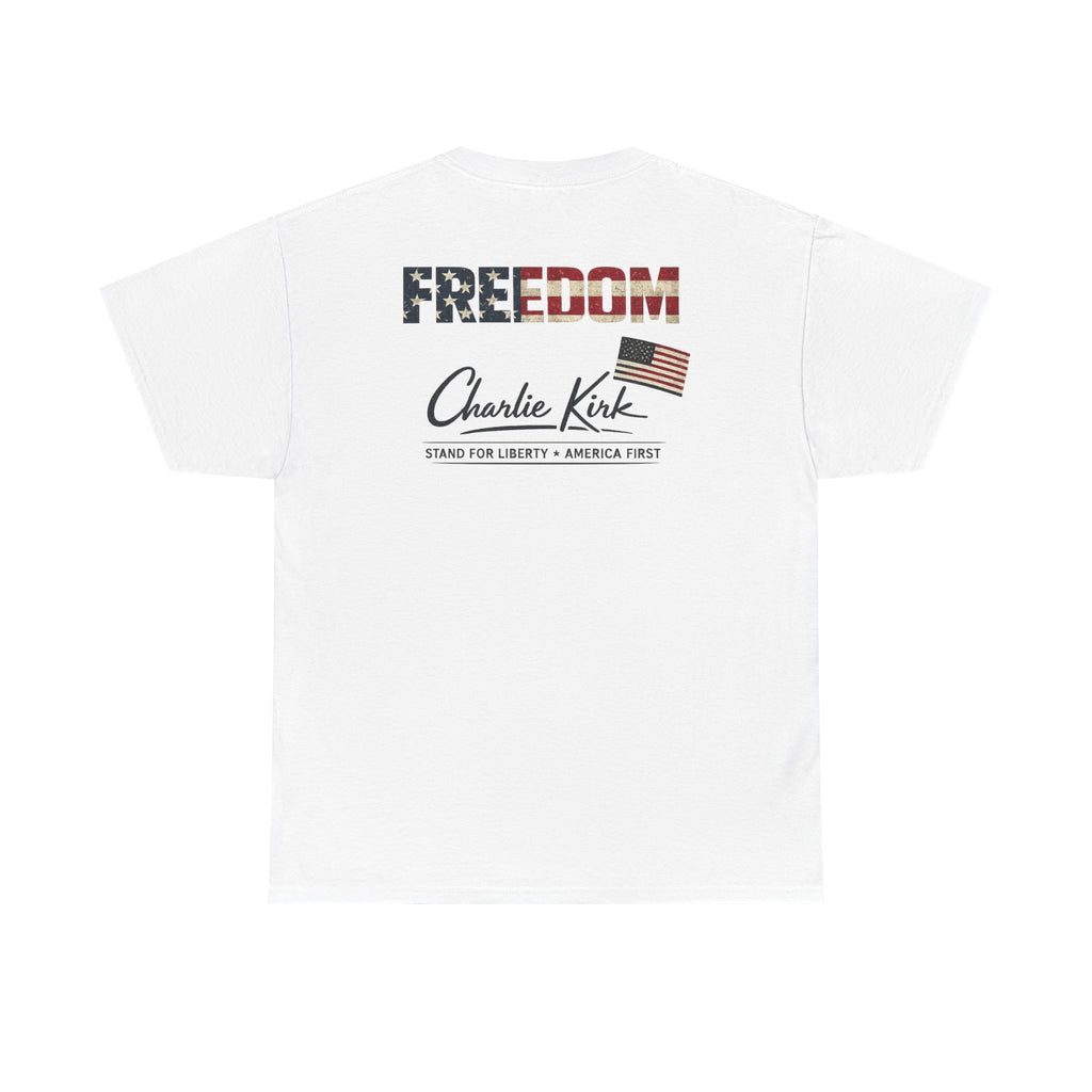 Freedom Charlie Kirk T-Shirt — Patriotic American Flag Graphic Tee