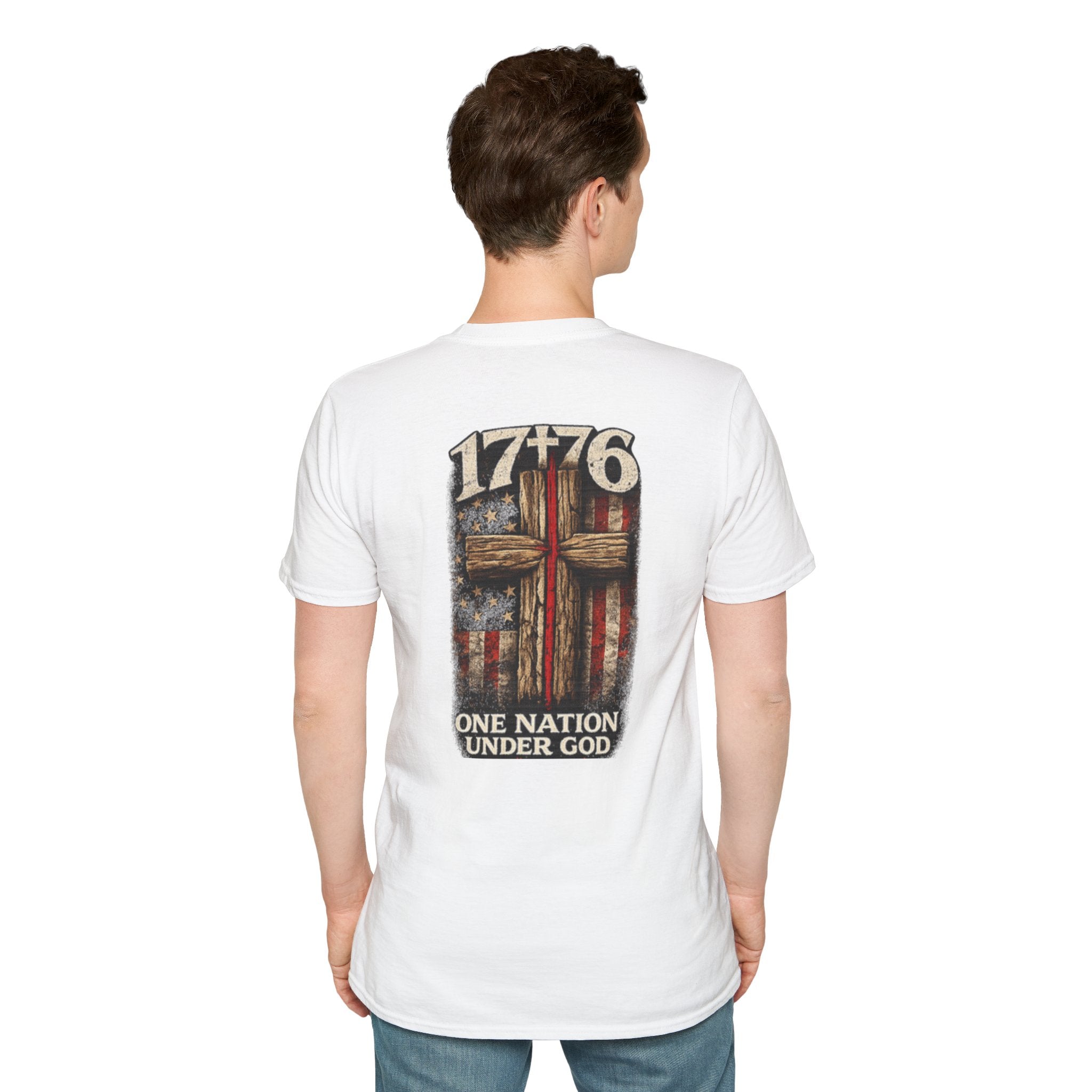 1776 One Nation Under God T-Shirt — American Flag Cross Patriotic Tee