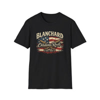 Blanchard Oklahoma Roots T-Shirt — Vintage American Flag Small Town Tee