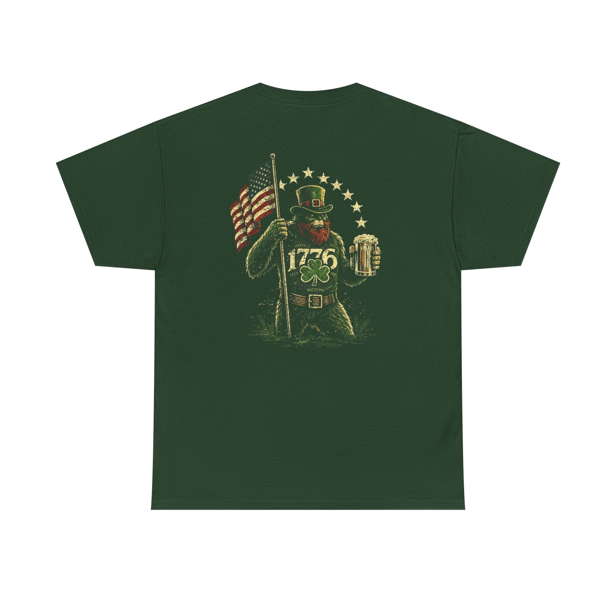1776 St. Patrick’s Day Tee — Patriotic Leprechaun Holding Flag & Beer
