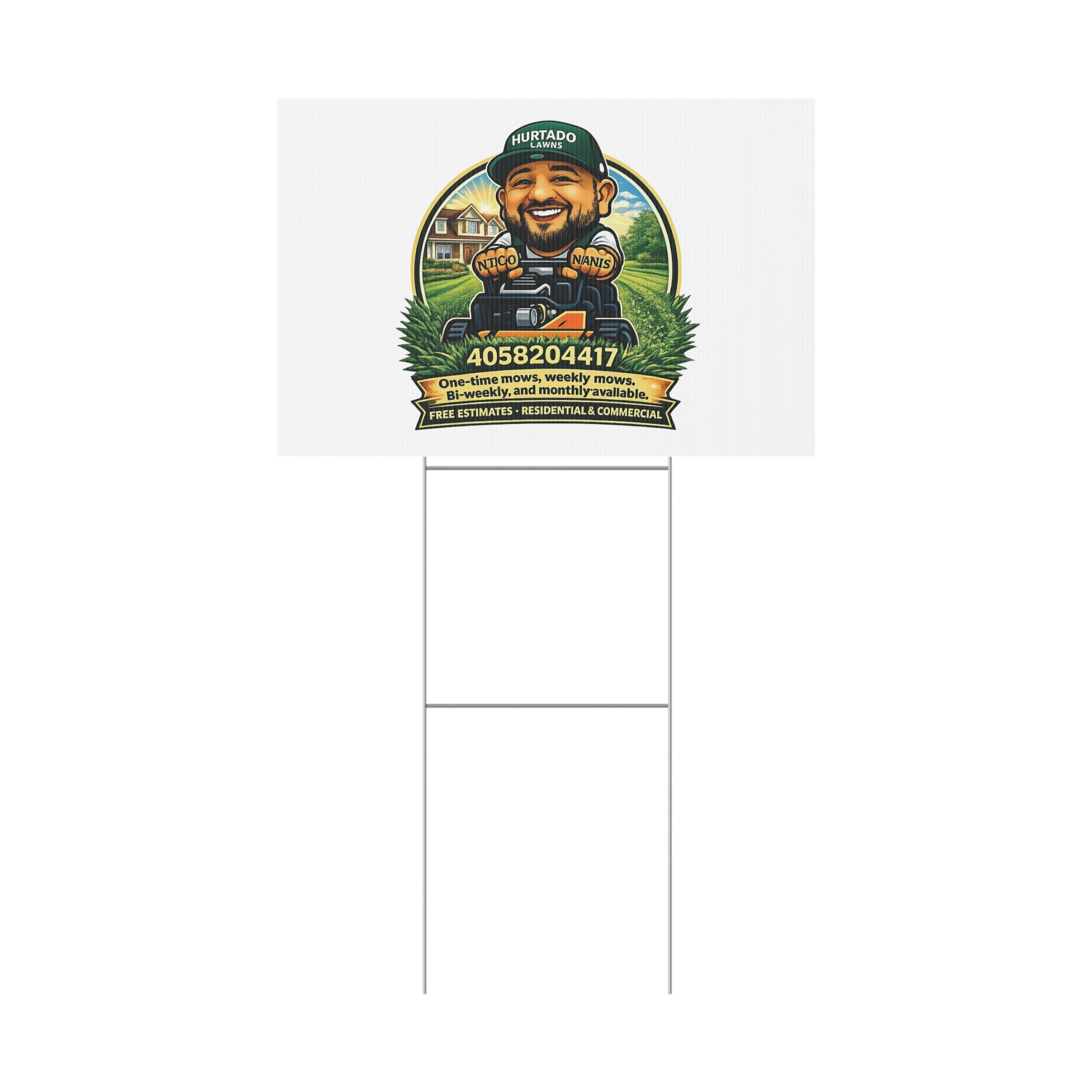 Yard Sign — Hurtado Lawns Lawn Care Advertisement Sign with Phone Number & Services