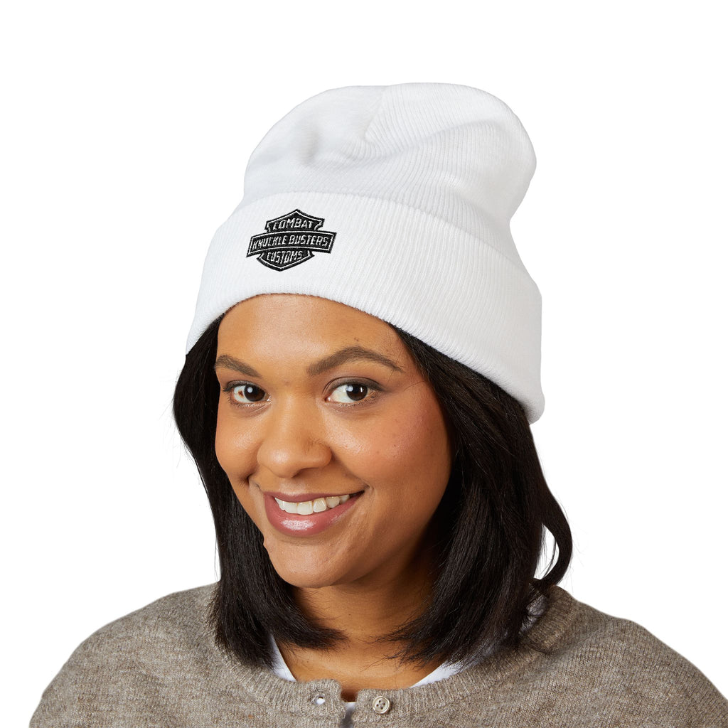 Embroidered Classic Cuffed Beanie – Vintage Shield Logo Knit Hat