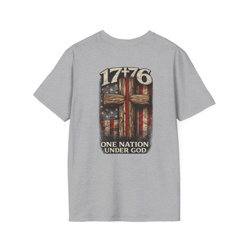 1776 One Nation Under God T-Shirt — American Flag Cross Patriotic Tee