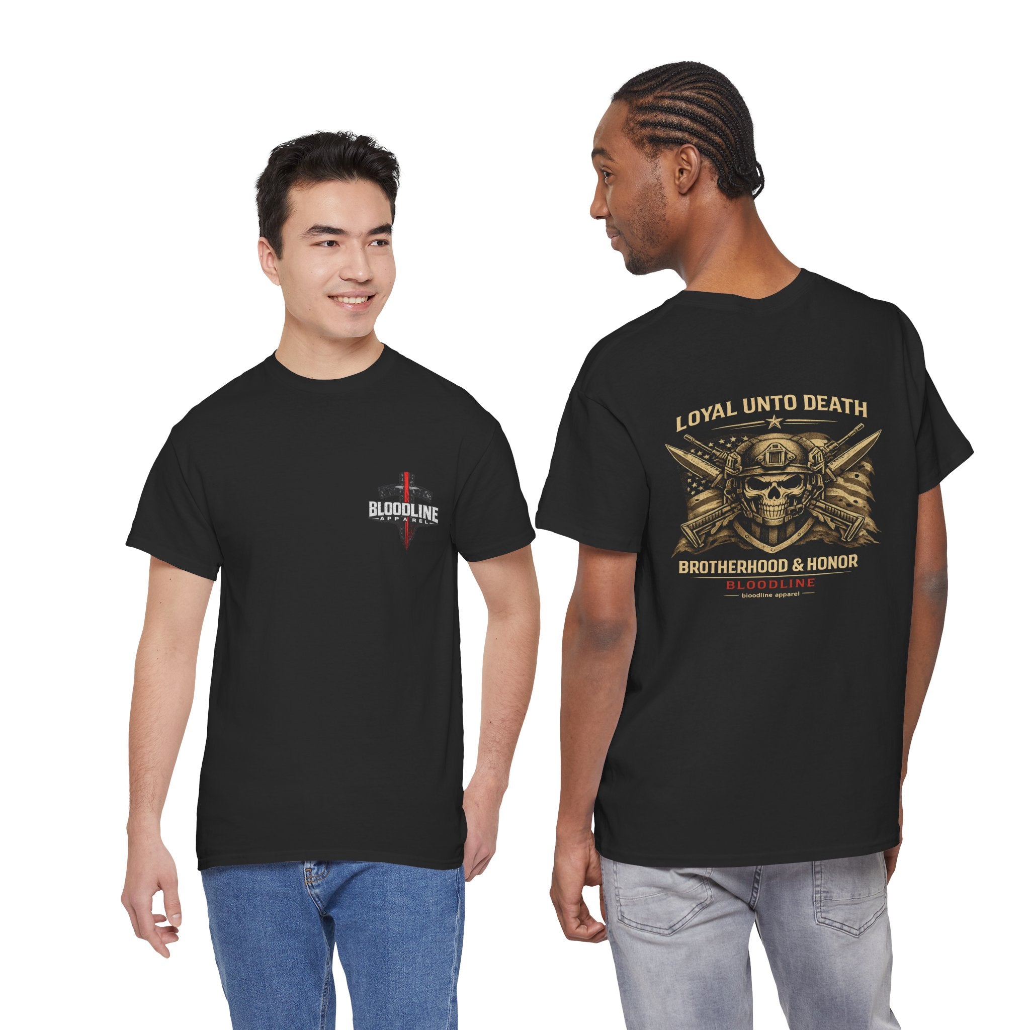 Loyal Unto Death Military Skull Tee — Brotherhood & Honor "Bloodline" Graphic T-Shirt