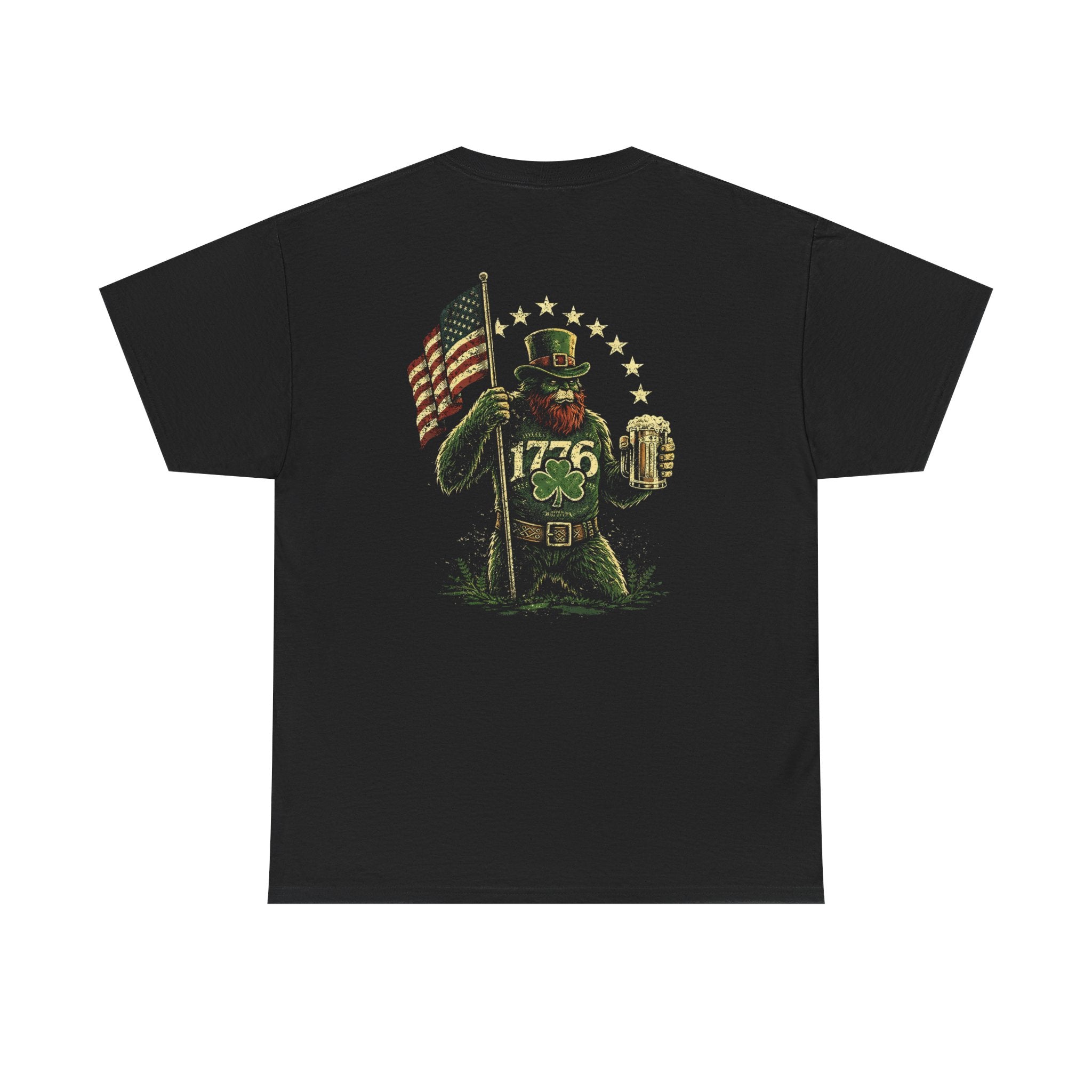 1776 St. Patrick’s Day Tee — Patriotic Leprechaun Holding Flag & Beer