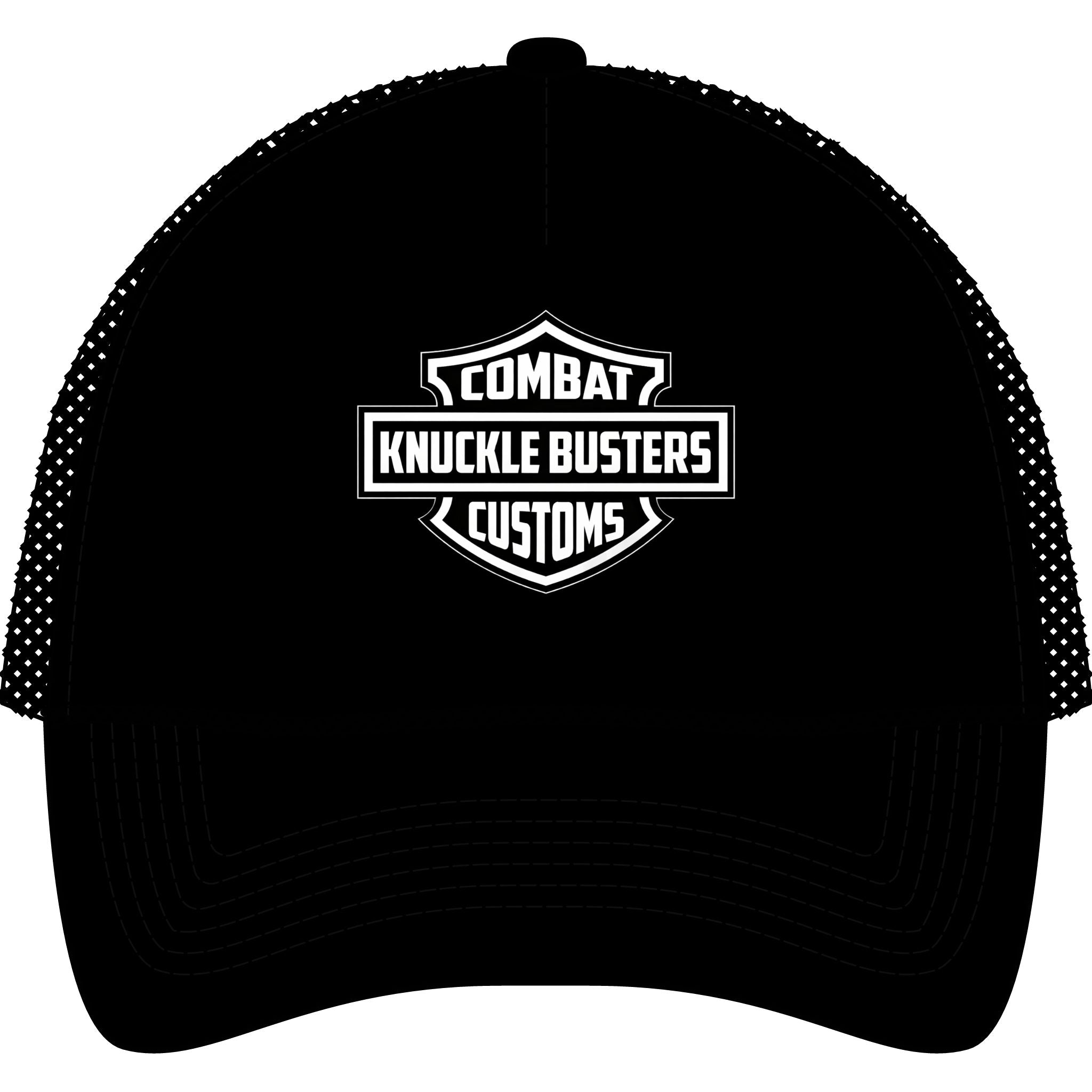Combat Knuckle Busters Customs Trucker Hat — Black Mesh-Back Cap