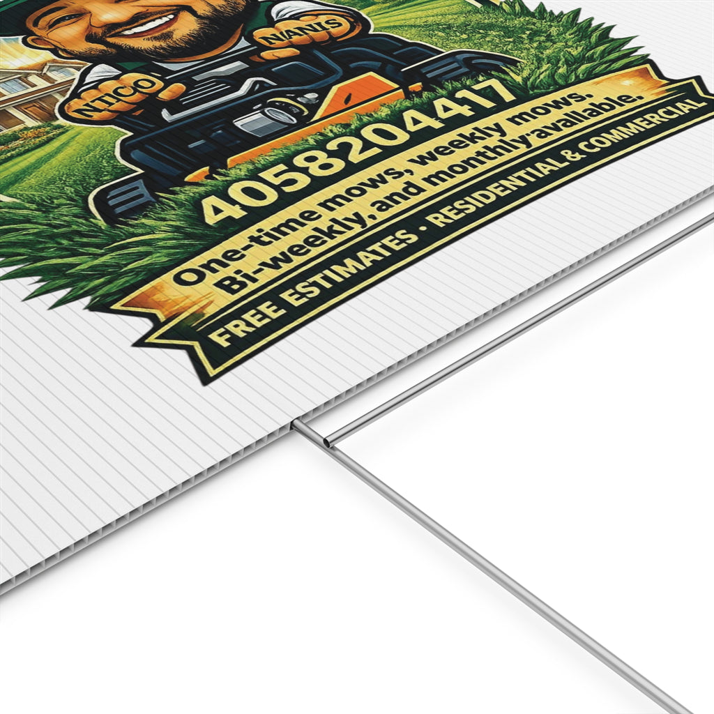 Yard Sign — Hurtado Lawns Lawn Care Advertisement Sign with Phone Number & Services