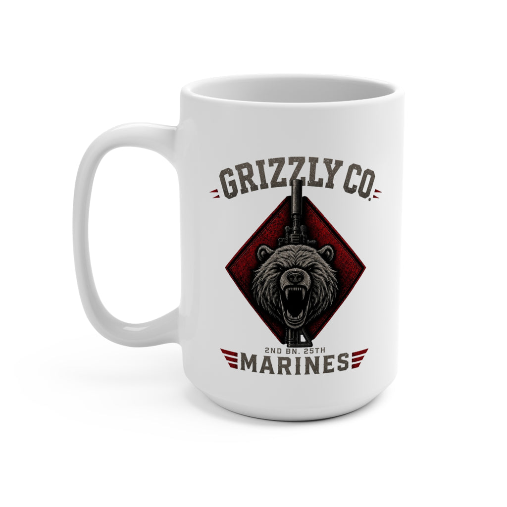 15oz Ceramic Mug — Tactical Bear Emblem “2nd BN 25th MAR” Military Coffee Cup