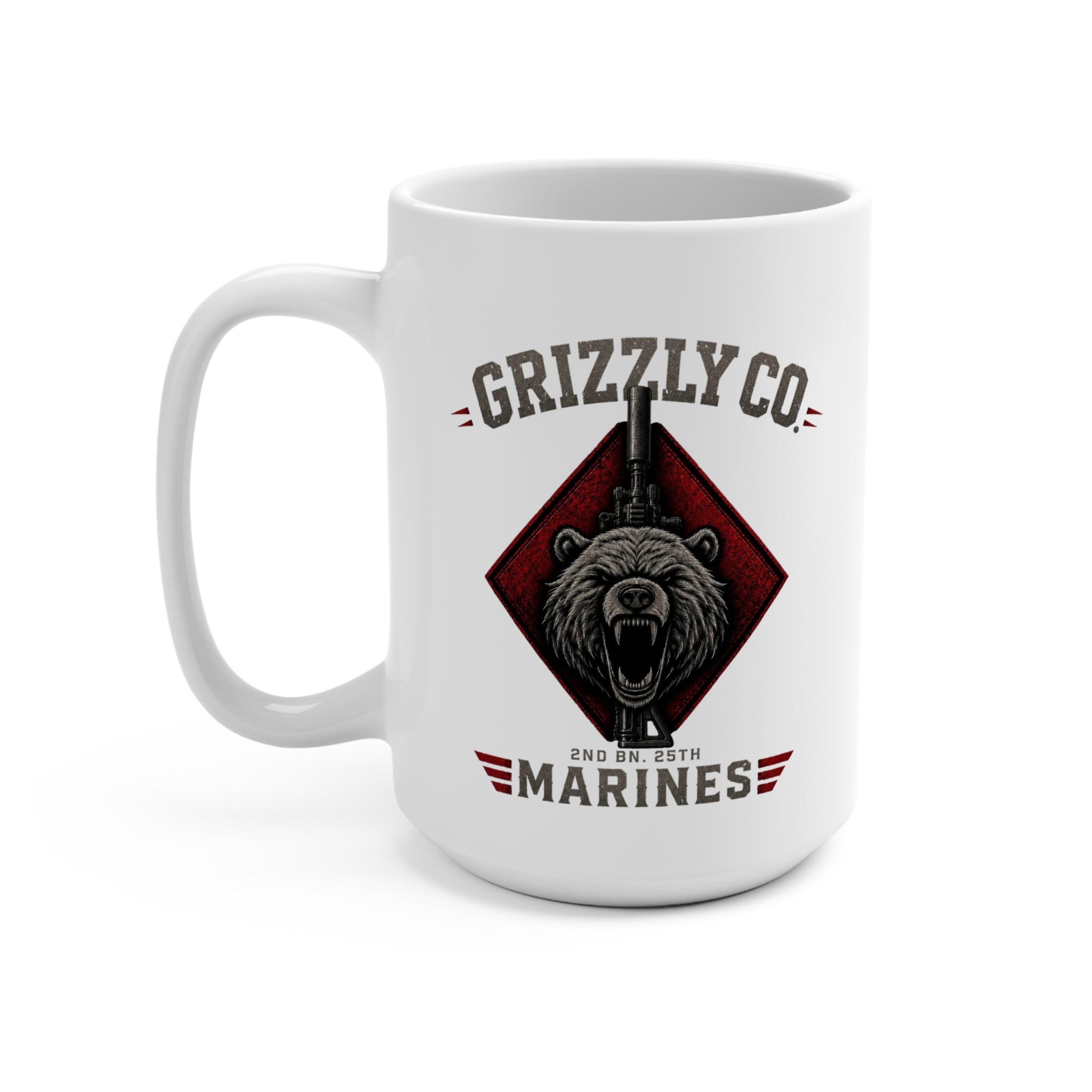 15oz Ceramic Mug — Tactical Bear Emblem “2nd BN 25th MAR” Military Coffee Cup