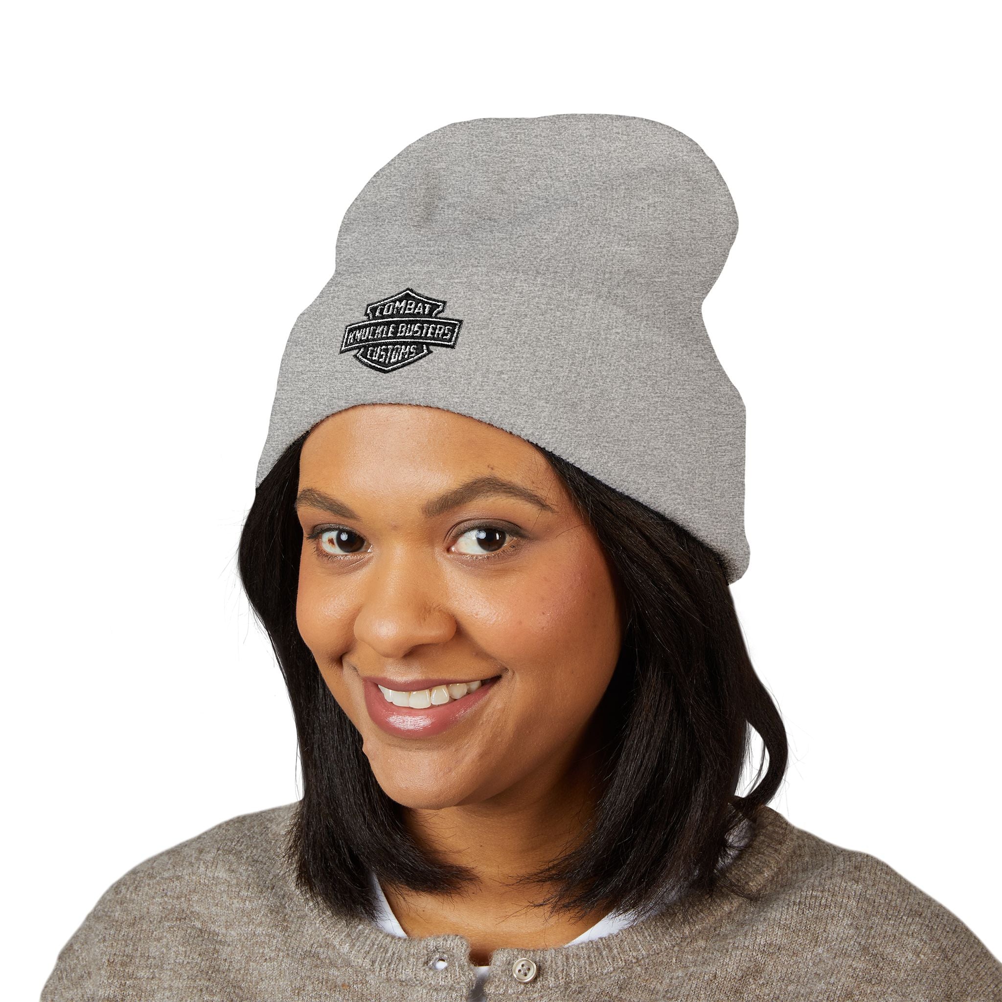 Embroidered Classic Cuffed Beanie – Vintage Shield Logo Knit Hat