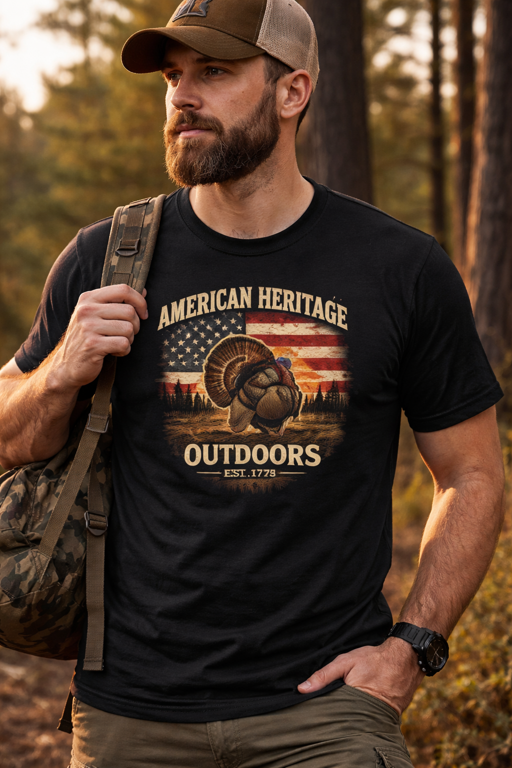 American Heritage Outdoors T-Shirt – Patriotic Turkey Hunting Tee (Est. 1776)
