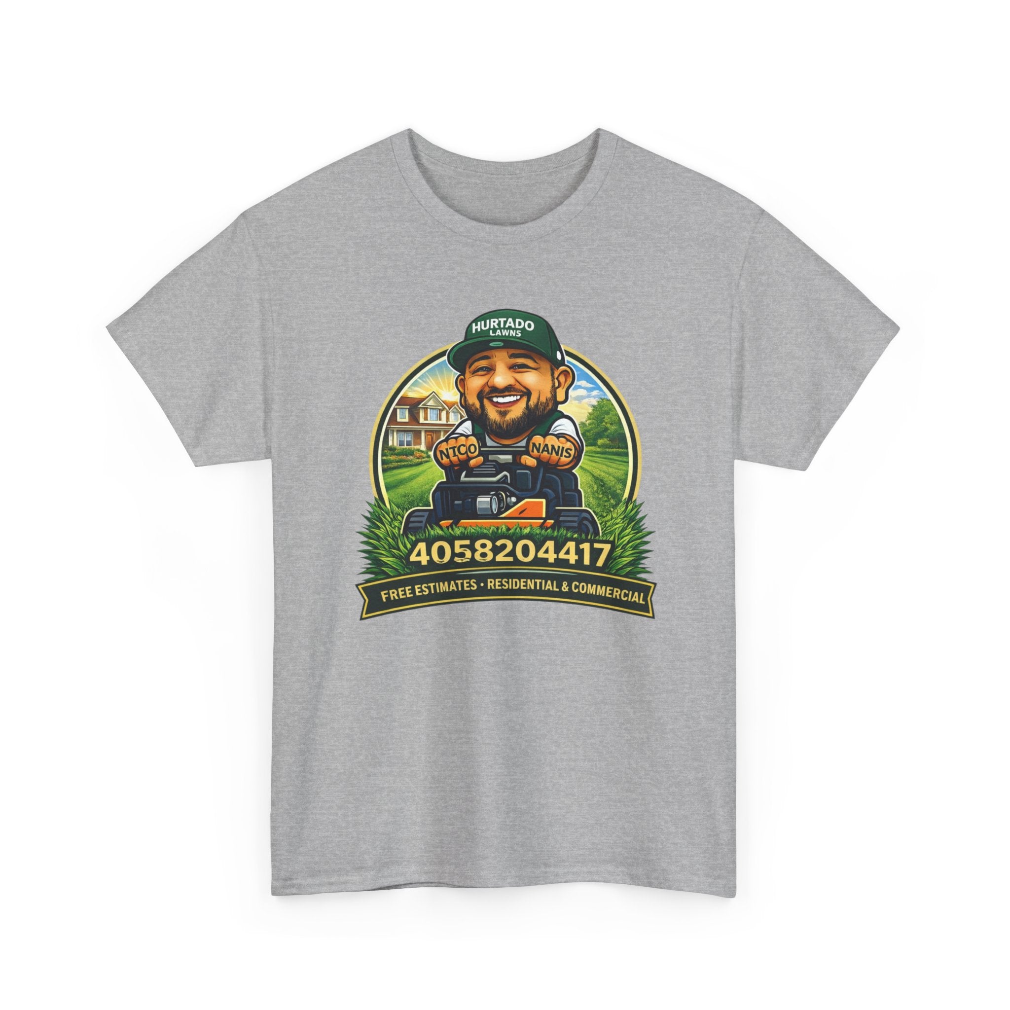 Lawn Care Mascot T-Shirt – Personalized Phone Number Garden Mower Tee
