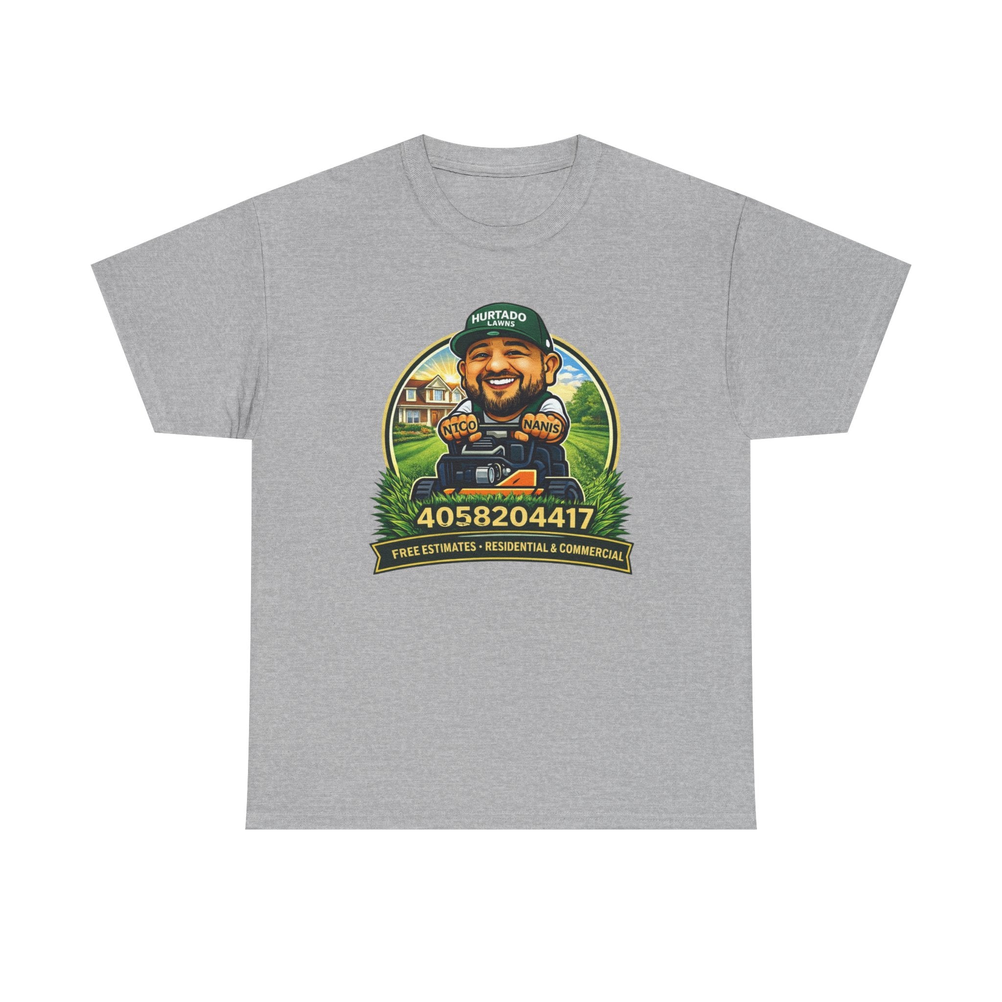 Lawn Care Mascot T-Shirt – Personalized Phone Number Garden Mower Tee