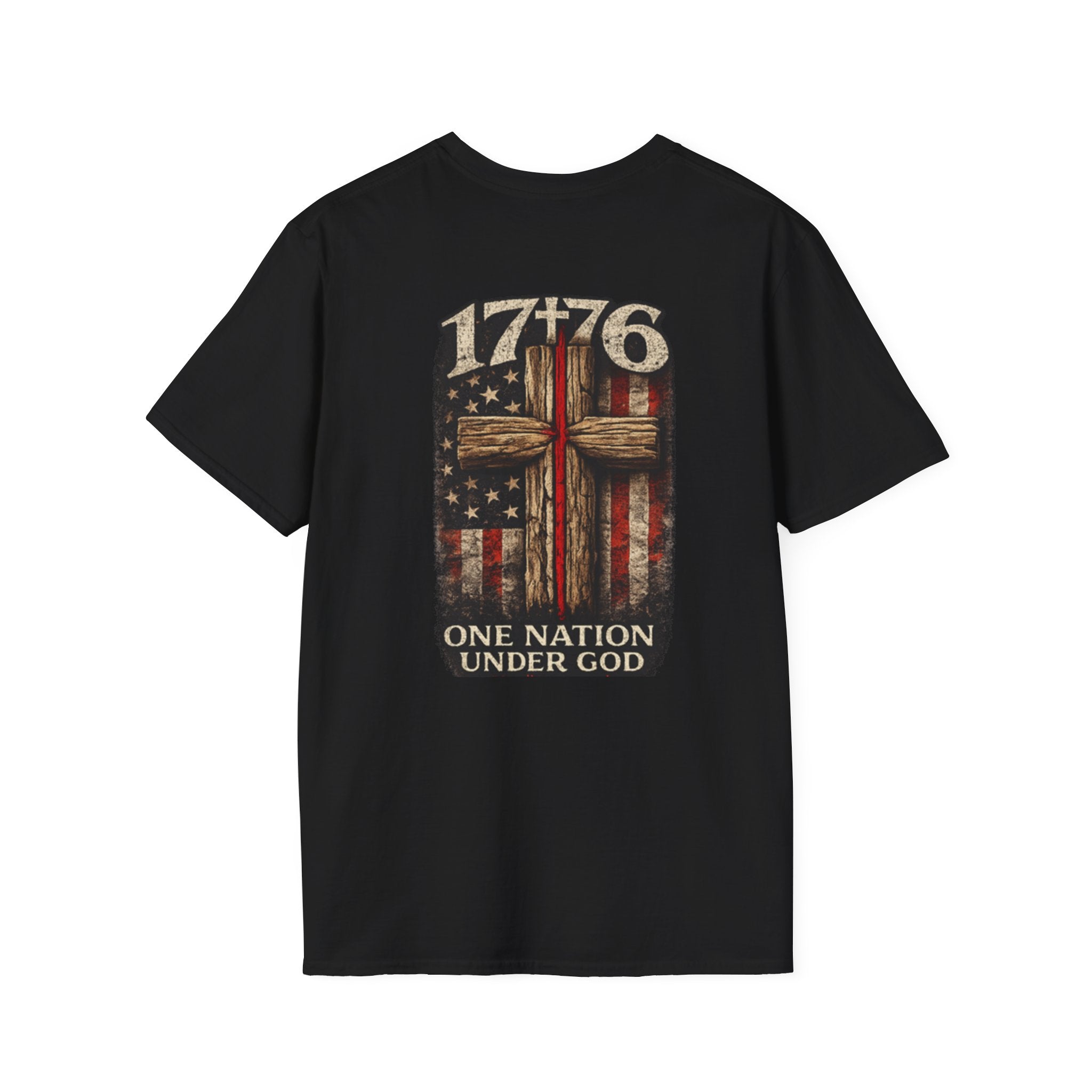 1776 One Nation Under God T-Shirt — American Flag Cross Patriotic Tee