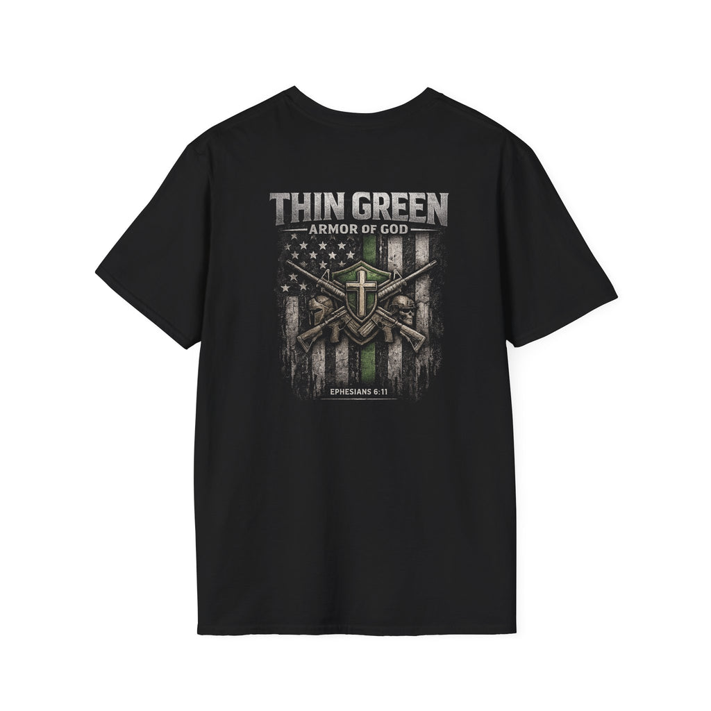 Thin Green Armor of God T-Shirt — Military Christian Flag Tee (Ephesians 6:11)