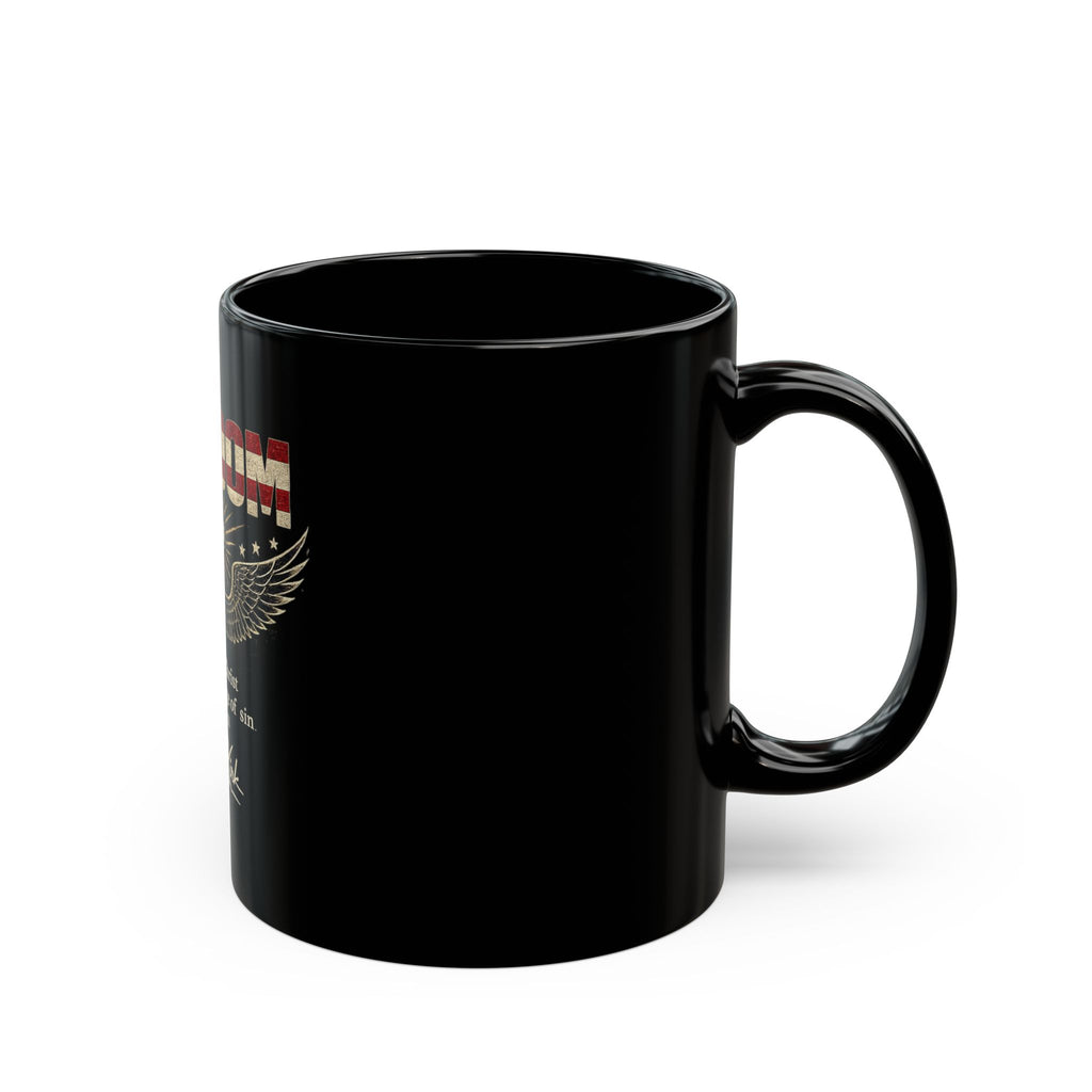 Freedom Cross Coffee Mug — "Set Free in Christ" Christian American Flag 11oz/15oz