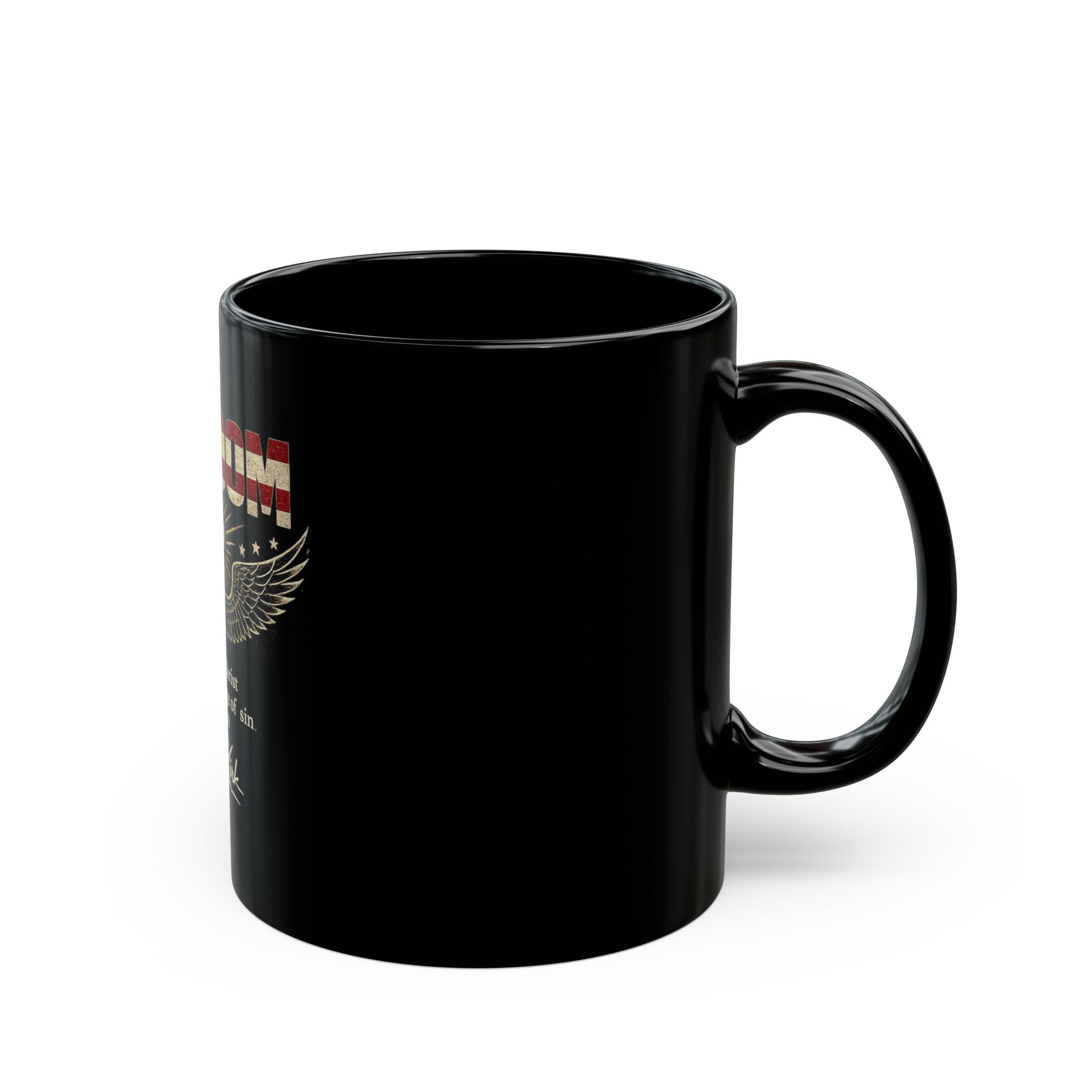 Freedom Cross Coffee Mug — "Set Free in Christ" Christian American Flag 11oz/15oz