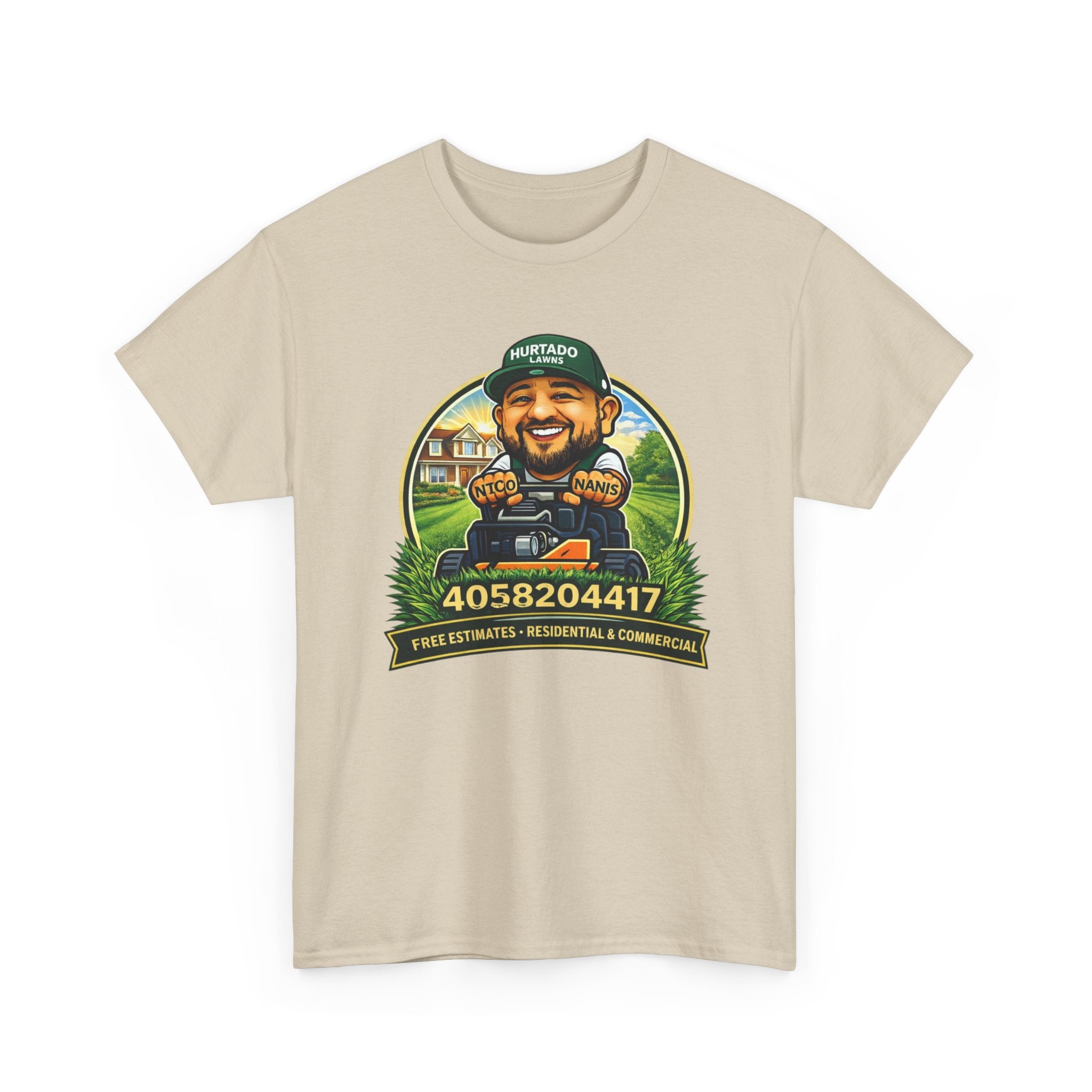 Lawn Care Mascot T-Shirt – Personalized Phone Number Garden Mower Tee
