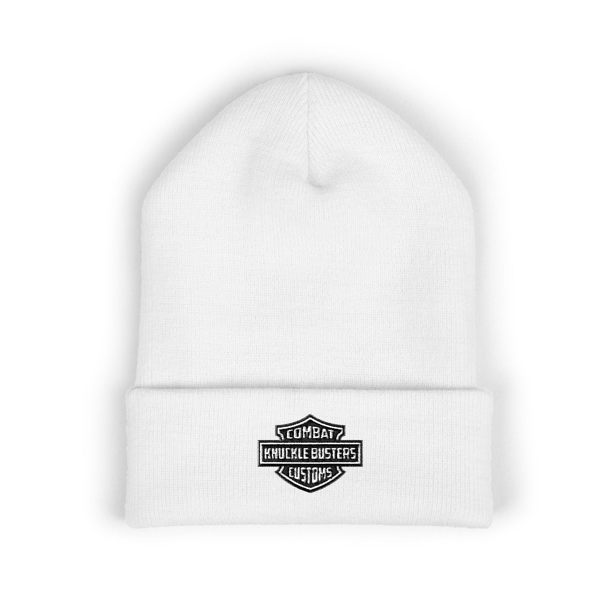 Embroidered Classic Cuffed Beanie – Vintage Shield Logo Knit Hat