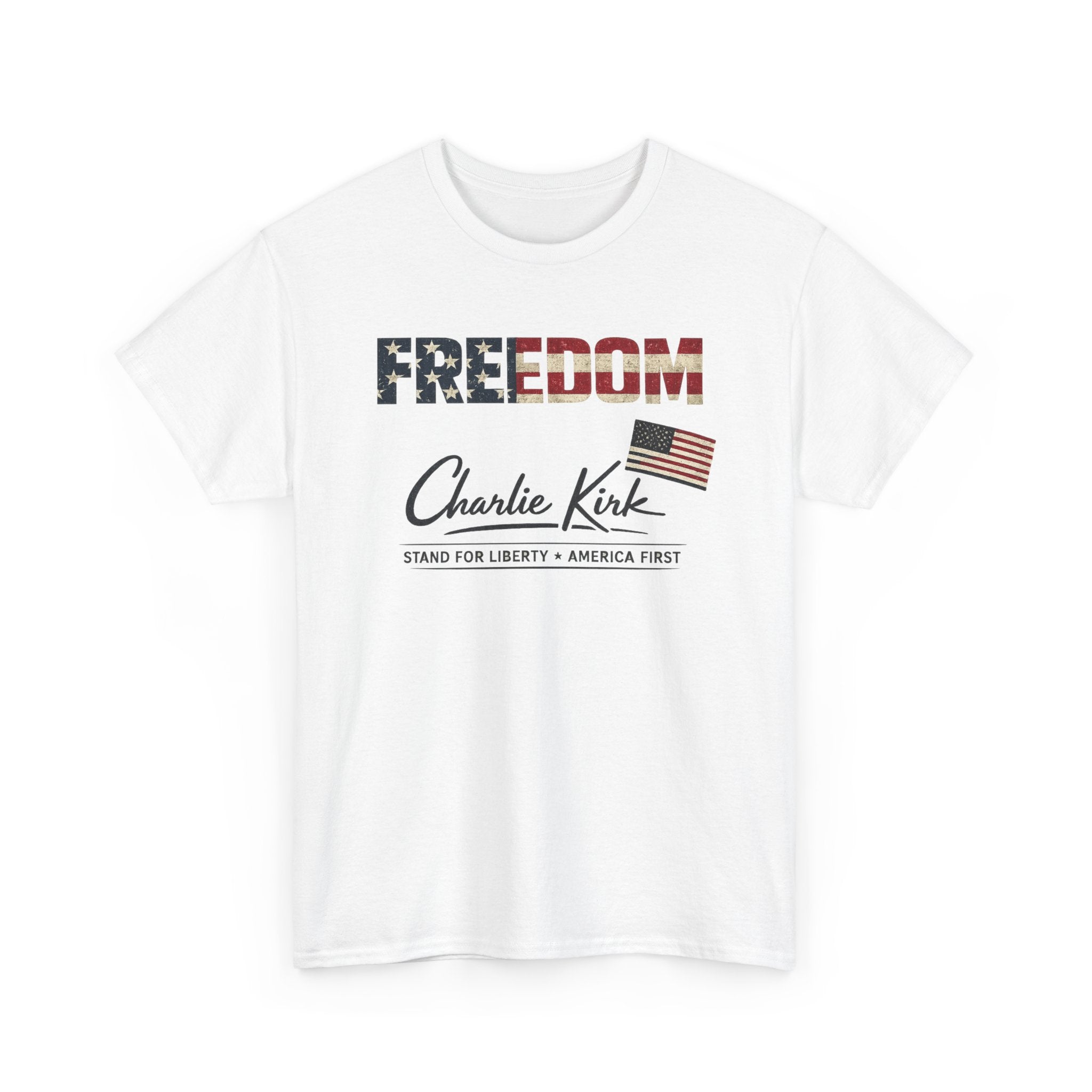 Freedom Charlie Kirk T-Shirt — American Flag Patriotic Tee