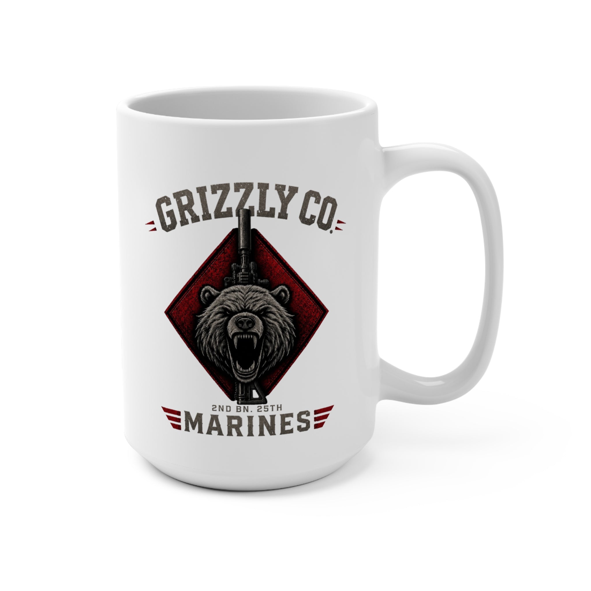 15oz Ceramic Mug — Tactical Bear Emblem “2nd BN 25th MAR” Military Coffee Cup