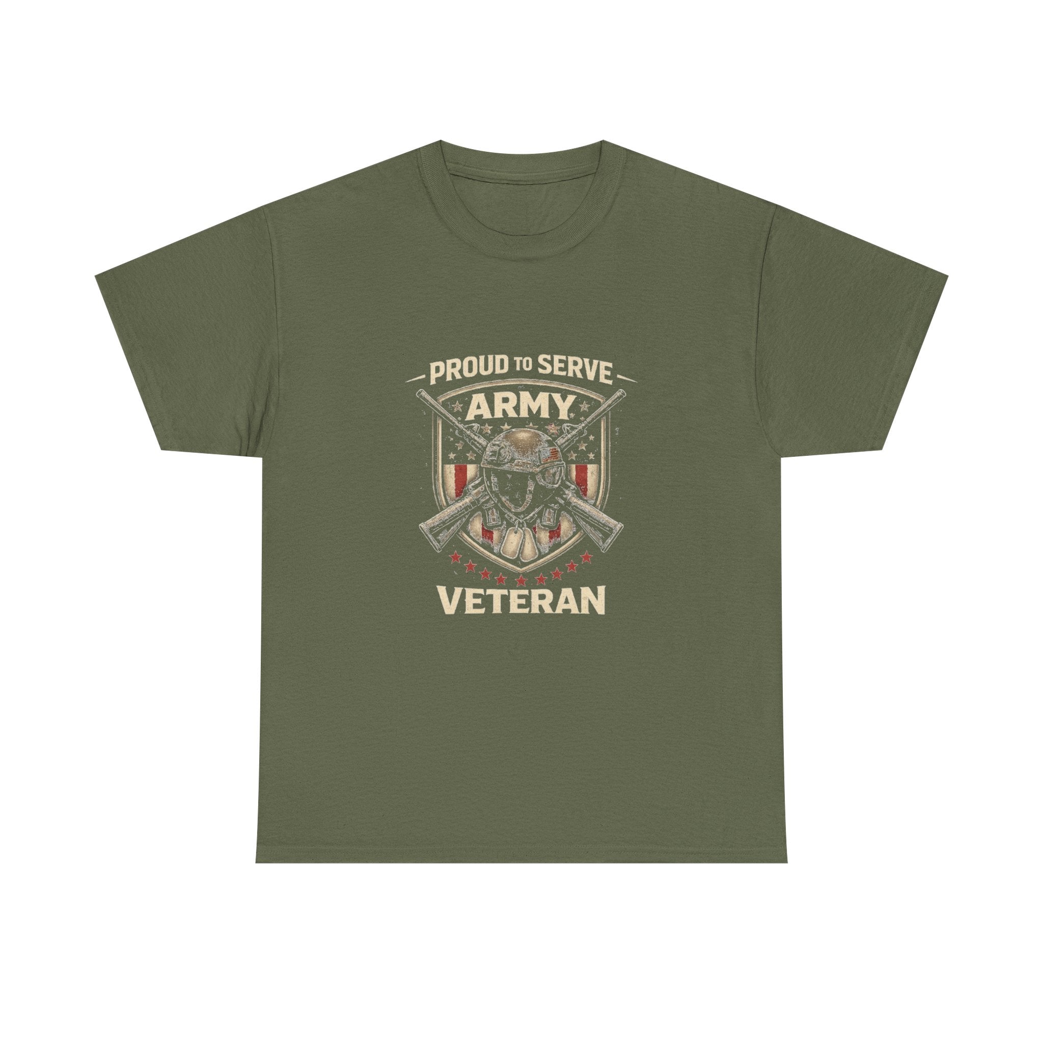 Proud to Serve Army Veteran T-Shirt – Patriotic Military Skull Design