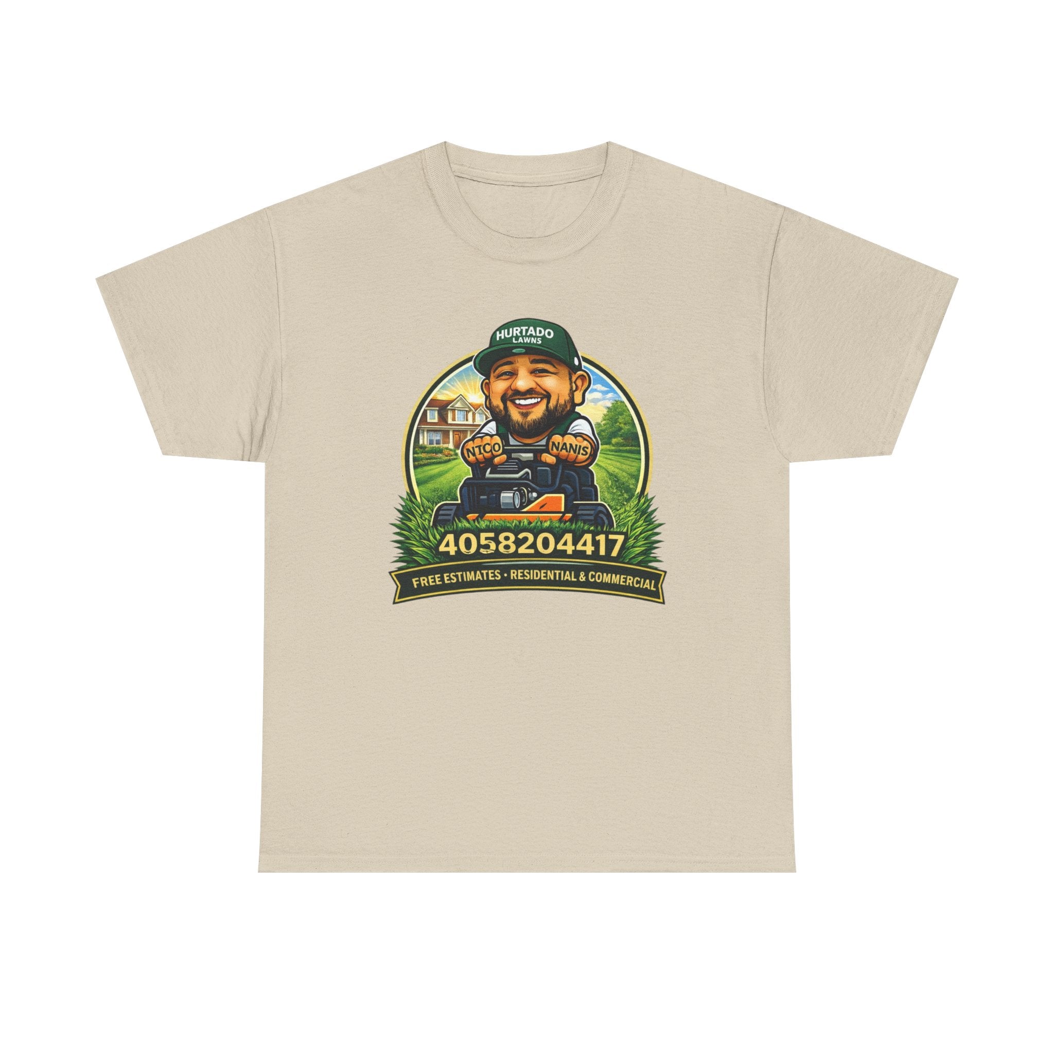 Lawn Care Mascot T-Shirt – Personalized Phone Number Garden Mower Tee